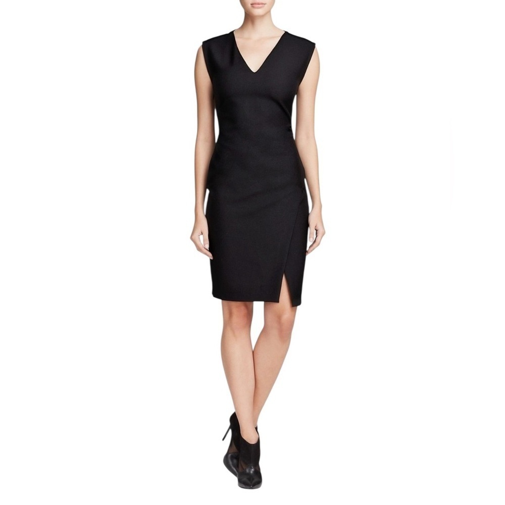 Diane von Furstenberg Megan Ruched Knit Black Classic LBD Sheath Dress SZ 6